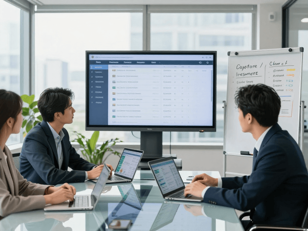 Real estate professionals discussing IDXSTAR strategies in a modern office setting