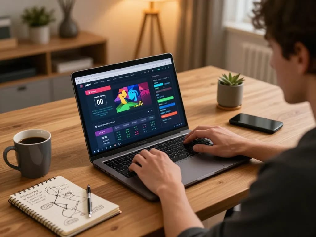 Player engaging with SHBET online betting interface from home, highlighted by warm lighting and strategic tools.