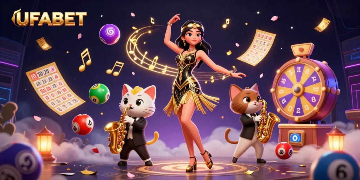 Play exciting games at UFABET with vibrant visuals, lottery balls, and a dynamic atmosphere.