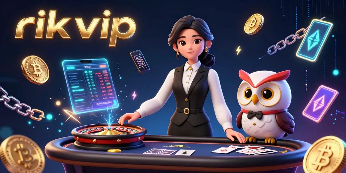 Experience the excitement of rikvip with a professional Asian dealer and vibrant casino elements enriching the scene.