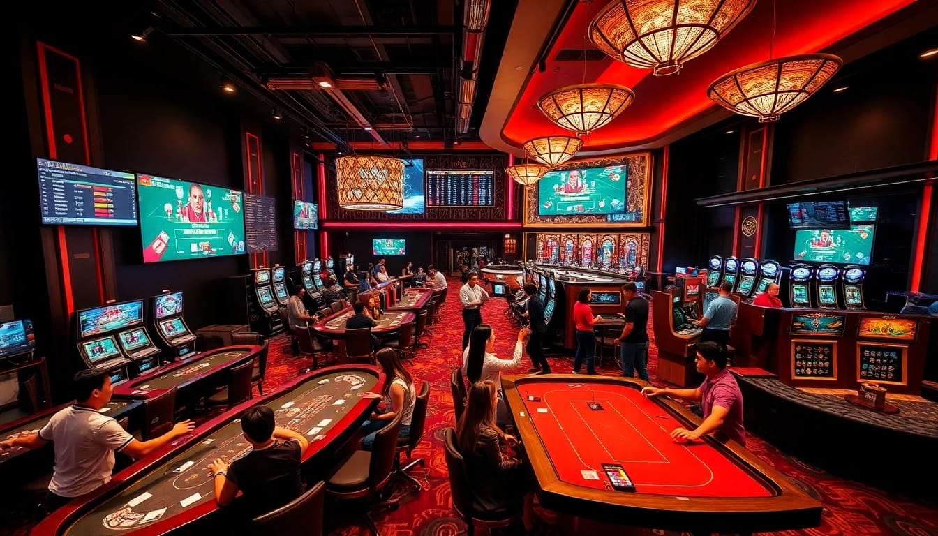 Experience the excitement of online gambling at winvn88.live with vibrant casino scenes and enthusiastic players.
