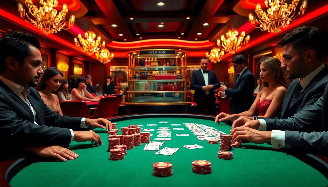 Exciting poker game at https://bem88.com with vibrant chips and professional dealers.