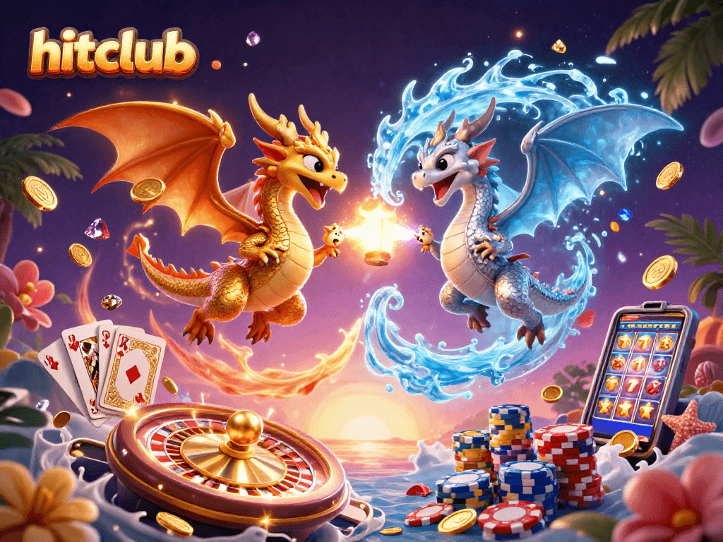 Experience the thrill of hitclub with 3D dragons and vibrant casino elements in an action-packed scene.