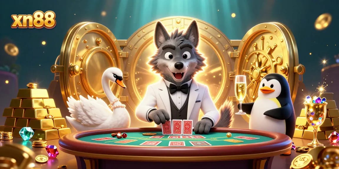 xn88 celebrates exciting gaming action with stylish characters and jewels in a vibrant casino scene