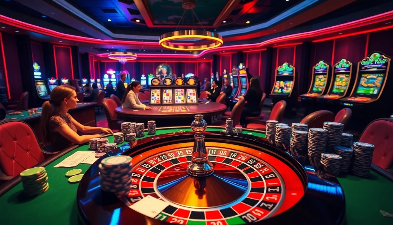 Experience the excitement of mm88 com with players enjoying thrilling poker games and roulette at a luxury casino.