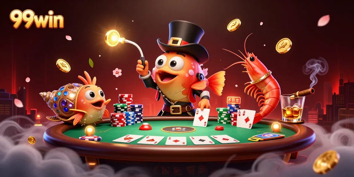 Experience thrilling gaming action with 99win as a deep-sea anglerfish attracts golden coins.