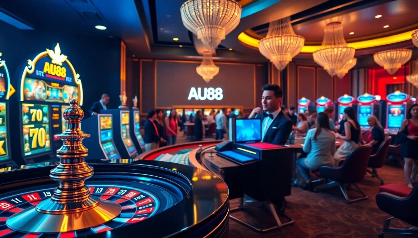 Experience the thrill of online gambling at AU88 with vibrant casino elements.