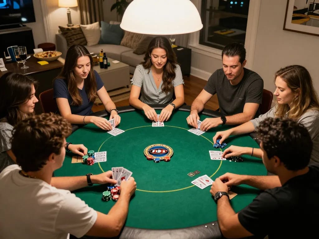 G28 poker game night with friends, showcasing dynamic gameplay and social interaction.