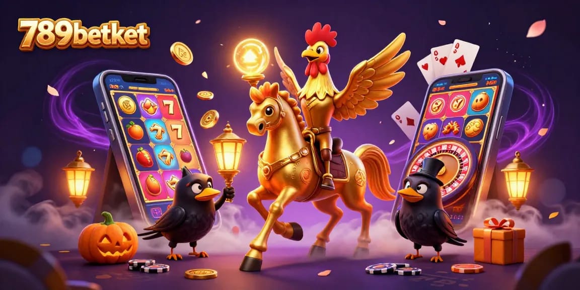 Engage with the vibrant world of 789betket in this lively casino scene featuring unique characters and gaming elements.