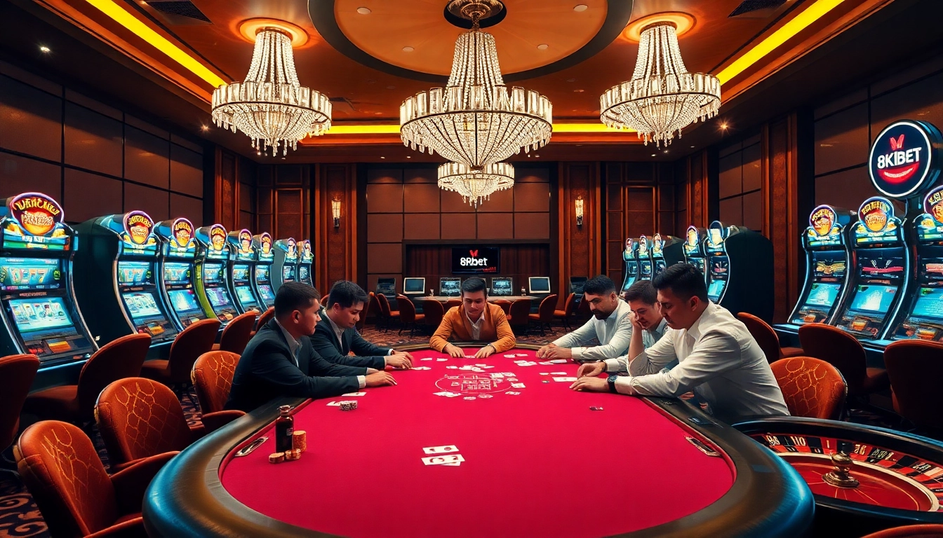 Experience thrilling gameplay at 8Kbet with vibrant casino tables and engaging poker action.