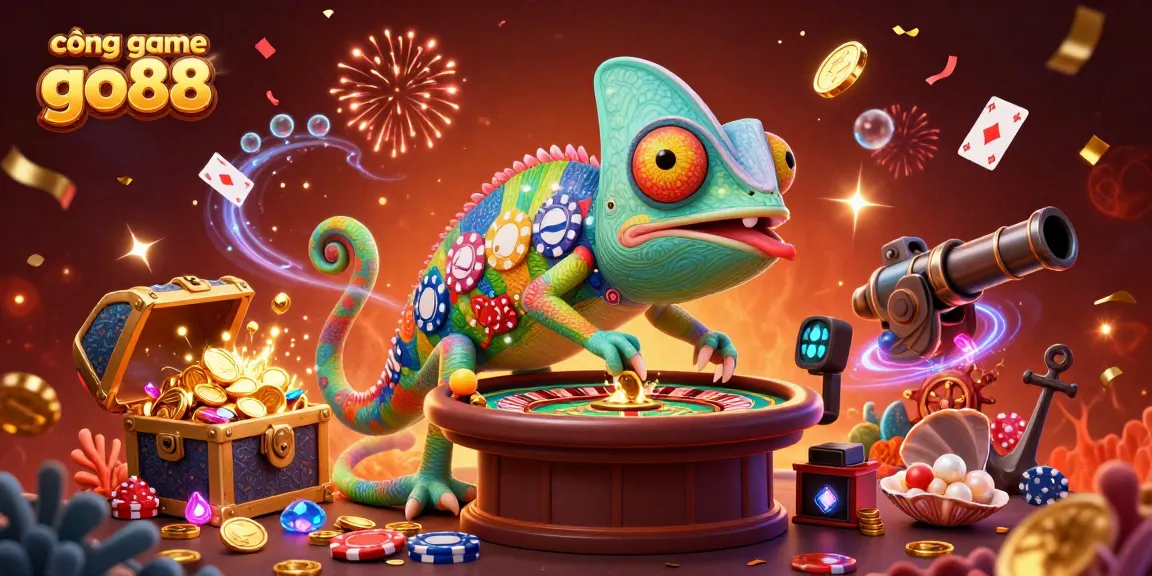 Experience the vibrant world of cổng game go88 where a chameleon casino owner captures the thrill of winning!