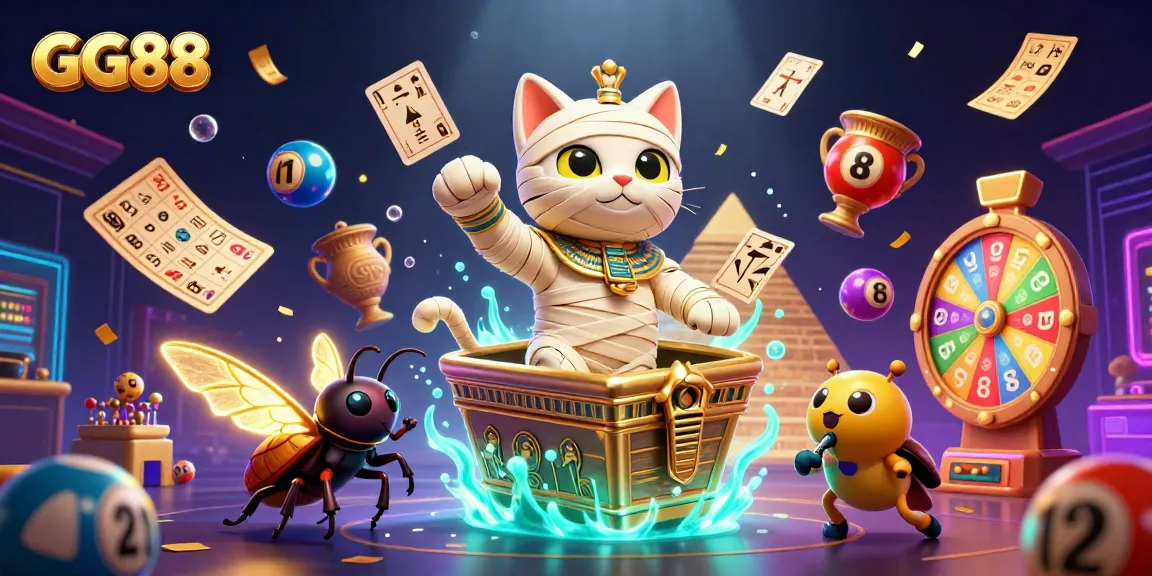 Play and win at GG88 casino with rich graphics and dynamic gaming elements in a vibrant 3D illustration