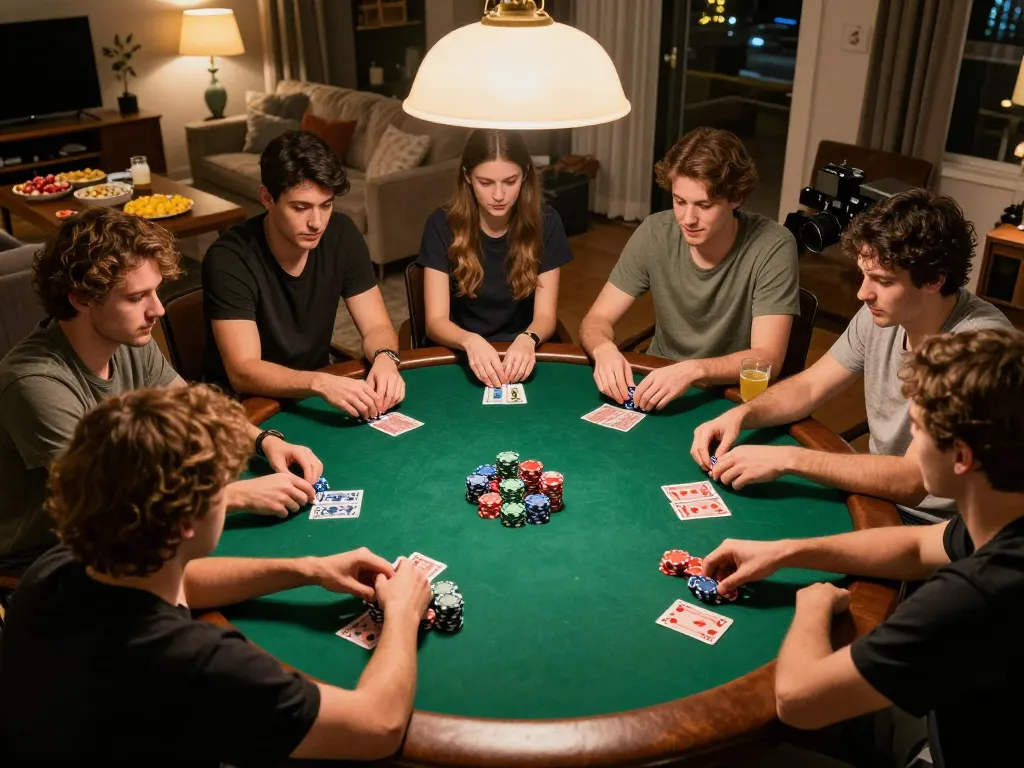 link vào bongdalu dynamic poker night scene with friends playing and enjoying the game