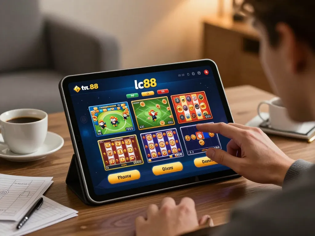 Engaging with lc88 đăng nhập interface on tablet while enjoying a cozy gaming atmosphere