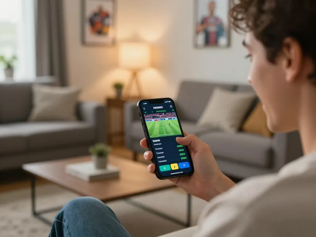 Placing a sports bet on the 23win mobile app during an exciting game.