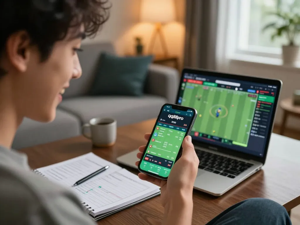 Experience thrilling betting moments with the qq88pro app demonstrating live sports odds in a cozy home environment.