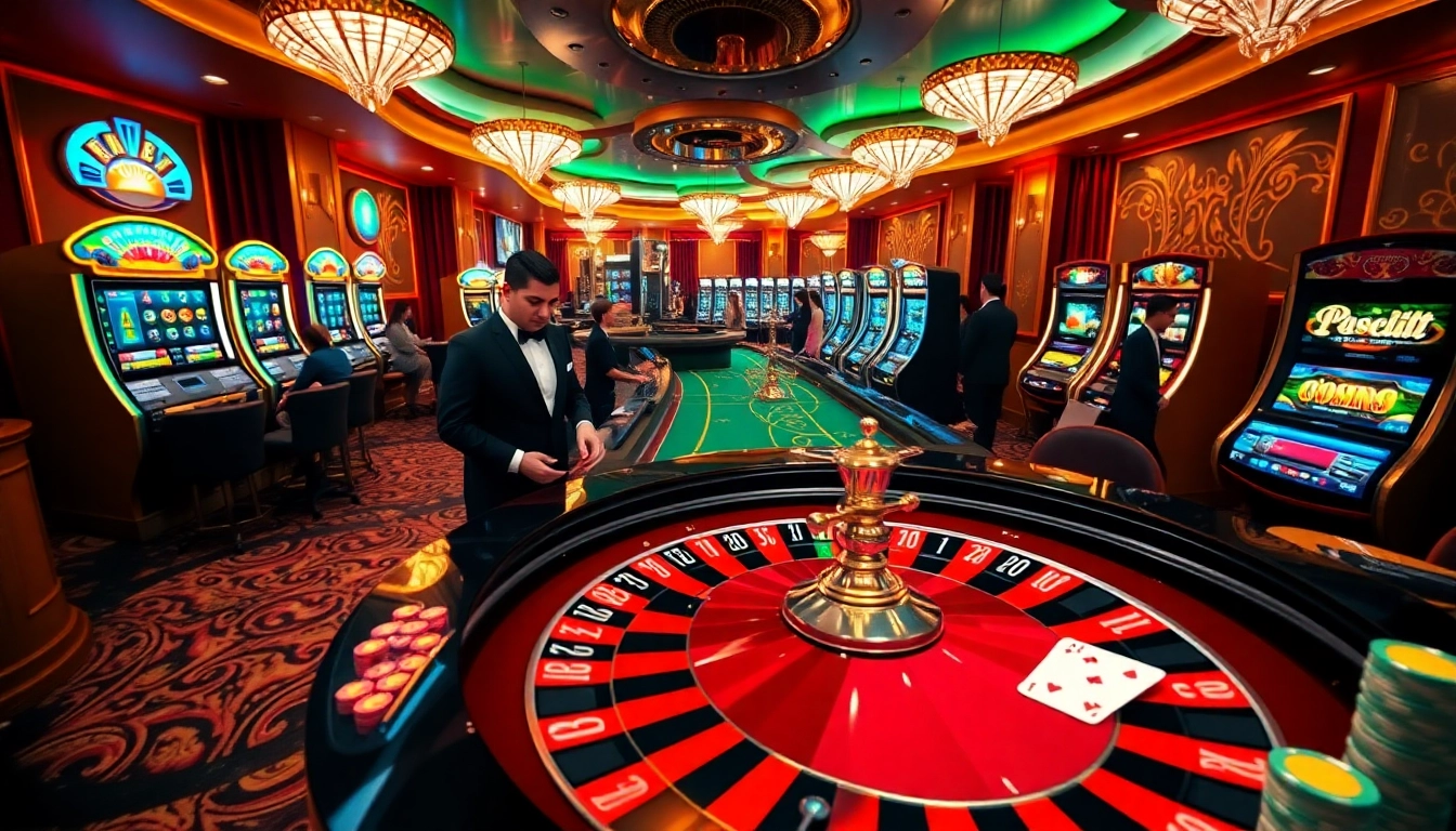 Exciting casino atmosphere featuring roulette, poker, and slot machines at https://ku88it.com/.