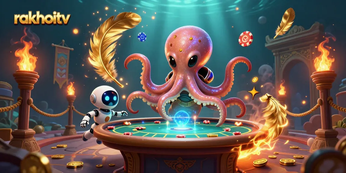Engage with rakhoitv's thrilling poker adventures as an alien octopus plays amidst cosmic elements.
