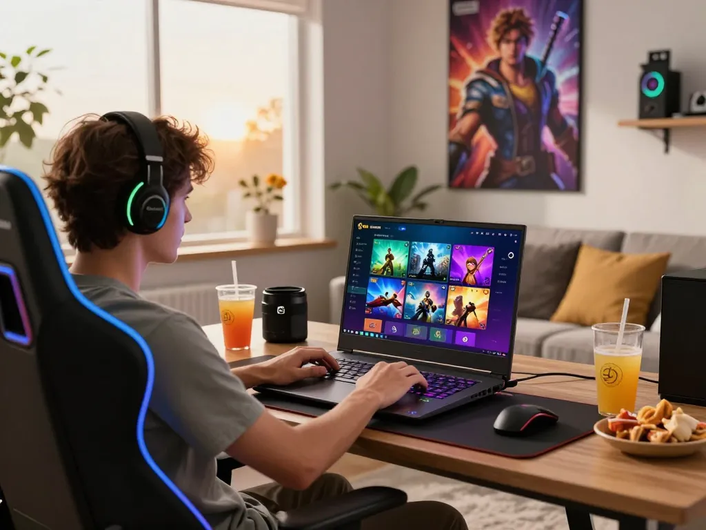 Engaged user enjoying the Sun Win online gaming platform with vibrant interface and modern gaming setup.