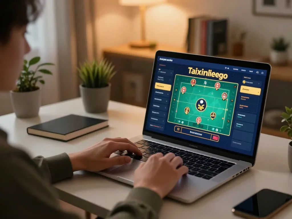 Person engaged in Tài Xỉu online gaming through taixiuonlinego app, showcasing a modern laptop setup and vibrant screen display