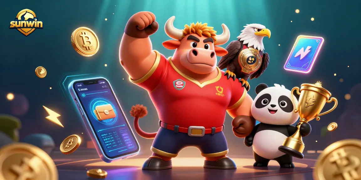 Engage with sunwin's dynamic gaming world featuring a triumphant bull mascot, playful panda, and eagle