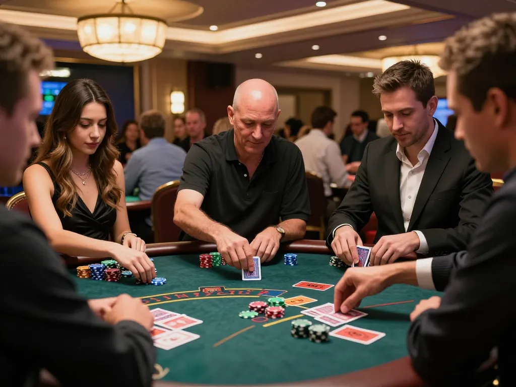 tr88 players strategizing at a live dealer Blackjack table under ambient lighting