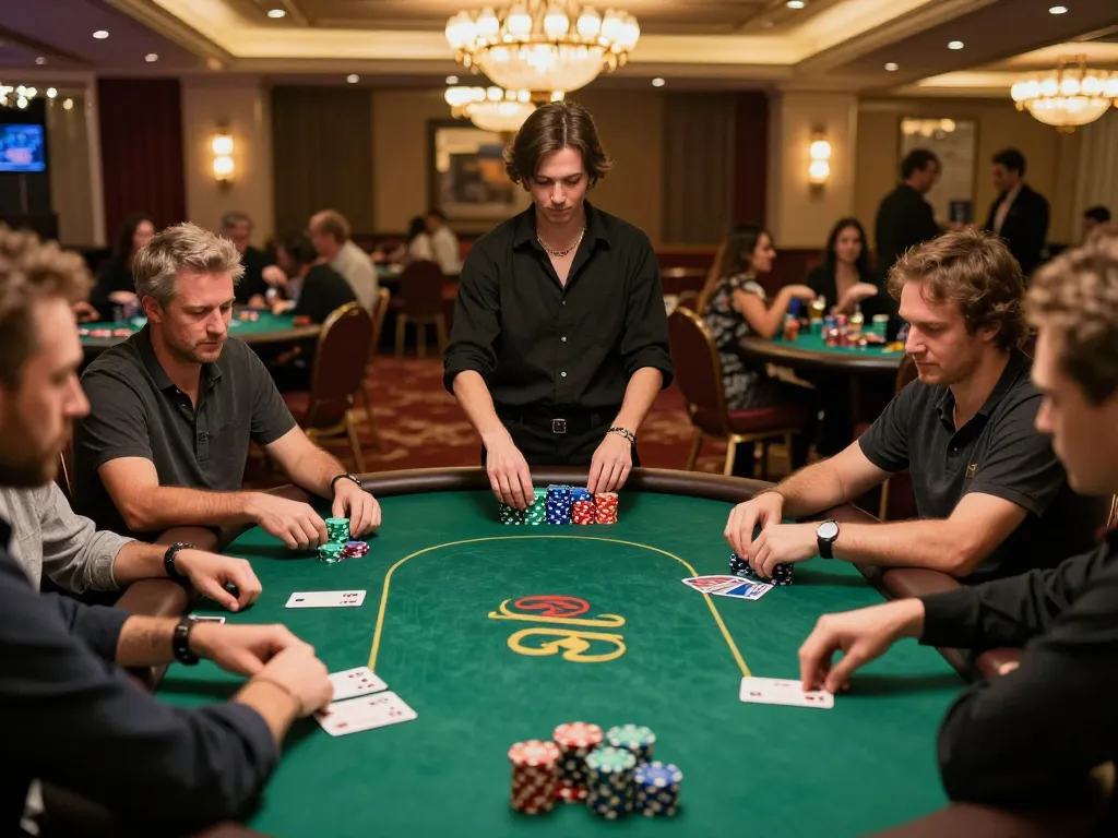 Players engaging in high-stakes poker at a vibrant casino, showcasing the spirit of uk88 gaming