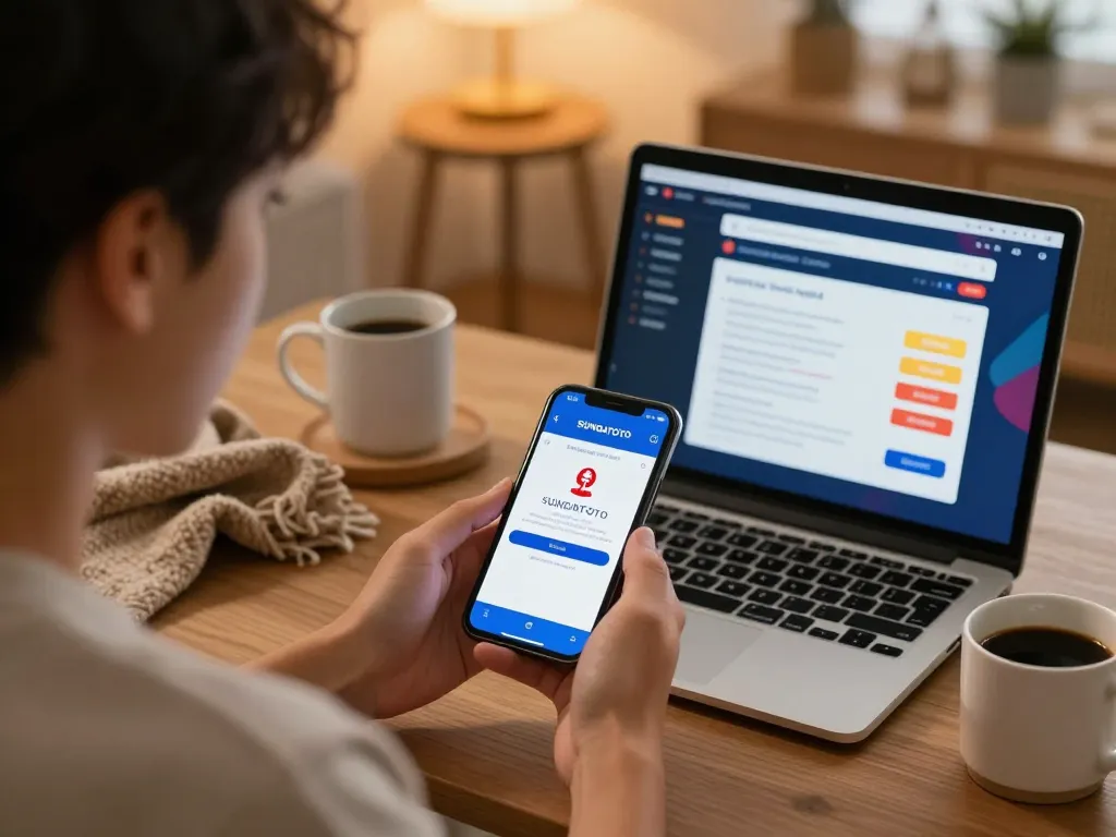 sungaitoto login on smartphone while planning strategy in a cozy home gaming environment