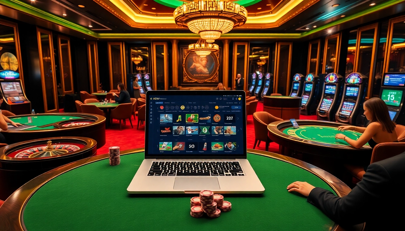 Players enjoying live dealer games at KP88's upscale casino interface with bright lights and excitement.