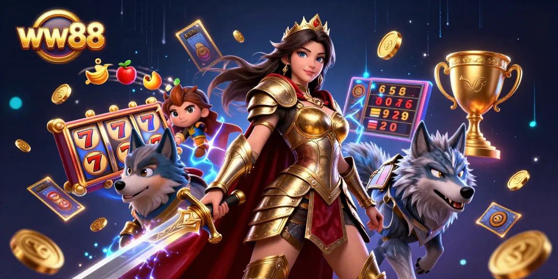 Experience the thrill of winning with ww88 and golden slot elements in this vibrant casino illustration.
