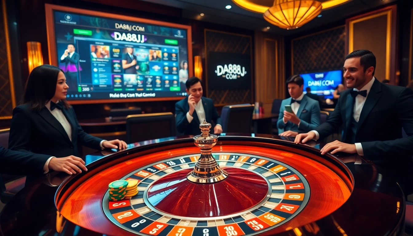 Experience thrilling gameplay at DA88J COM with a luxury casino atmosphere featuring roulette and poker.
