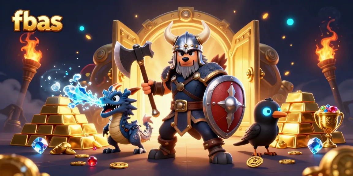 fbas showcases an exhilarating scene with a Viking warrior, dragon, and jewels highlighting casino thrills.