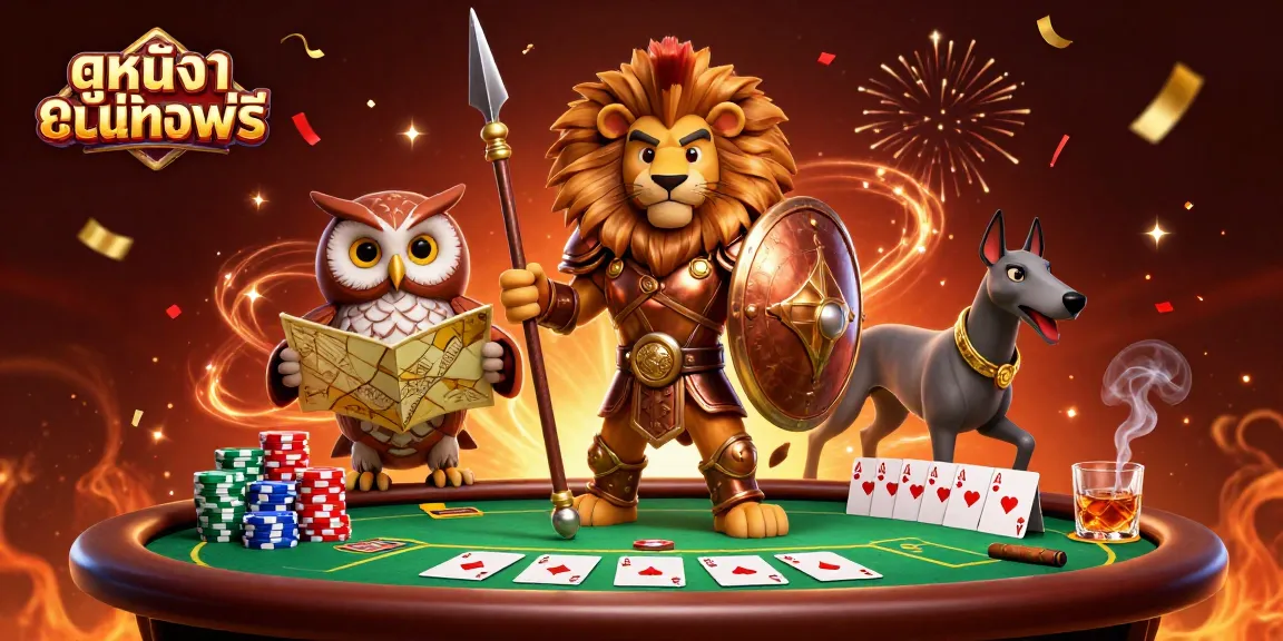Engage with ดูหนังออนไลน์ฟรี featuring lively characters in a vibrant casino scene filled with gaming action and excitement.