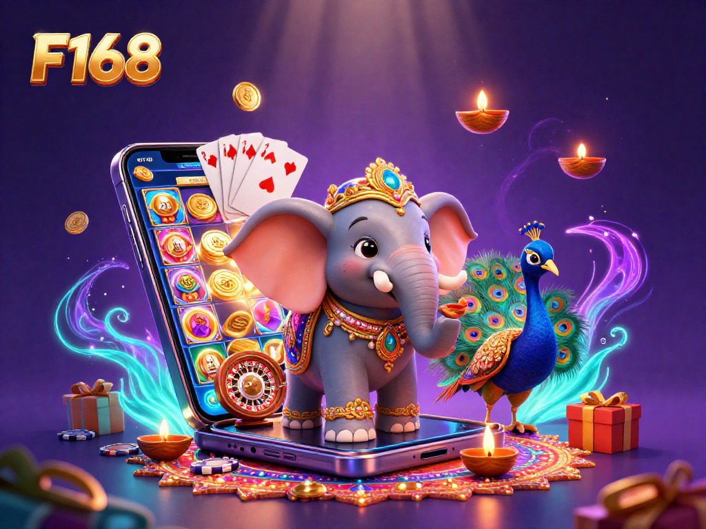 Experience exhilarating gambling moments with F168 and its vibrant casino-themed illustration.