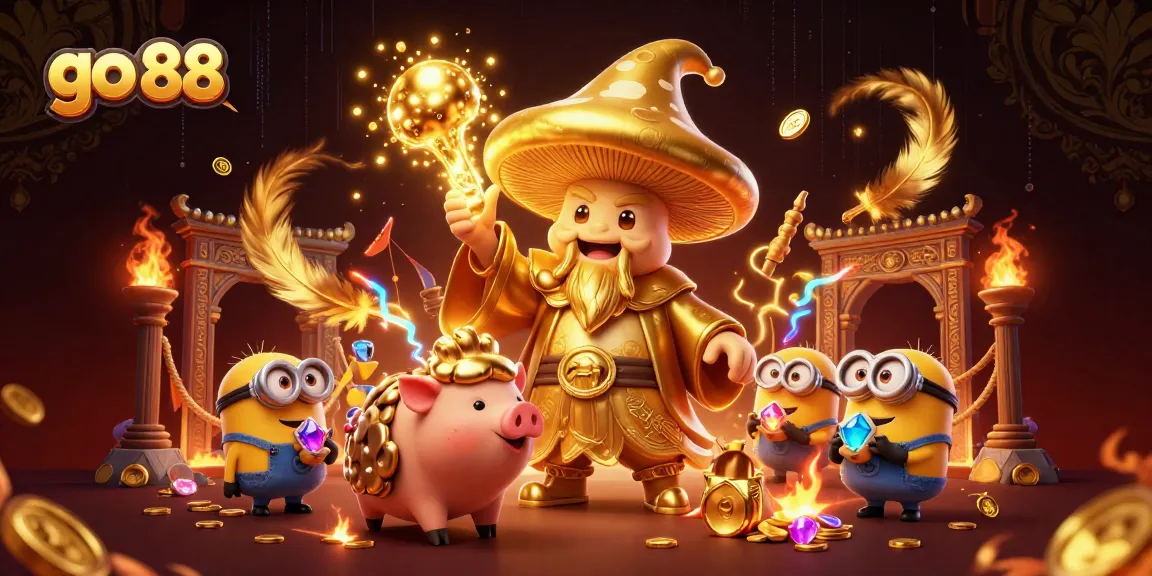 Explore the magic of go 88 in a vibrant 3D illustration featuring wizardry and treasure.
