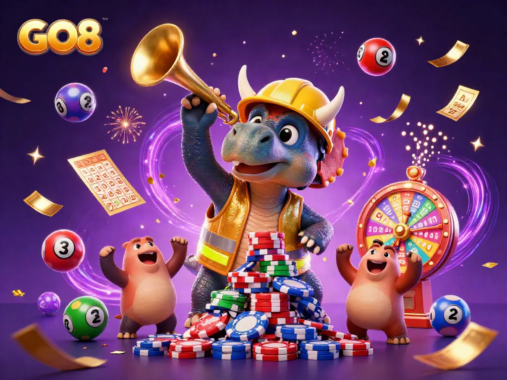 Experience excitement at GO8 with vibrant casino characters and dynamic gaming elements celebrating wins.