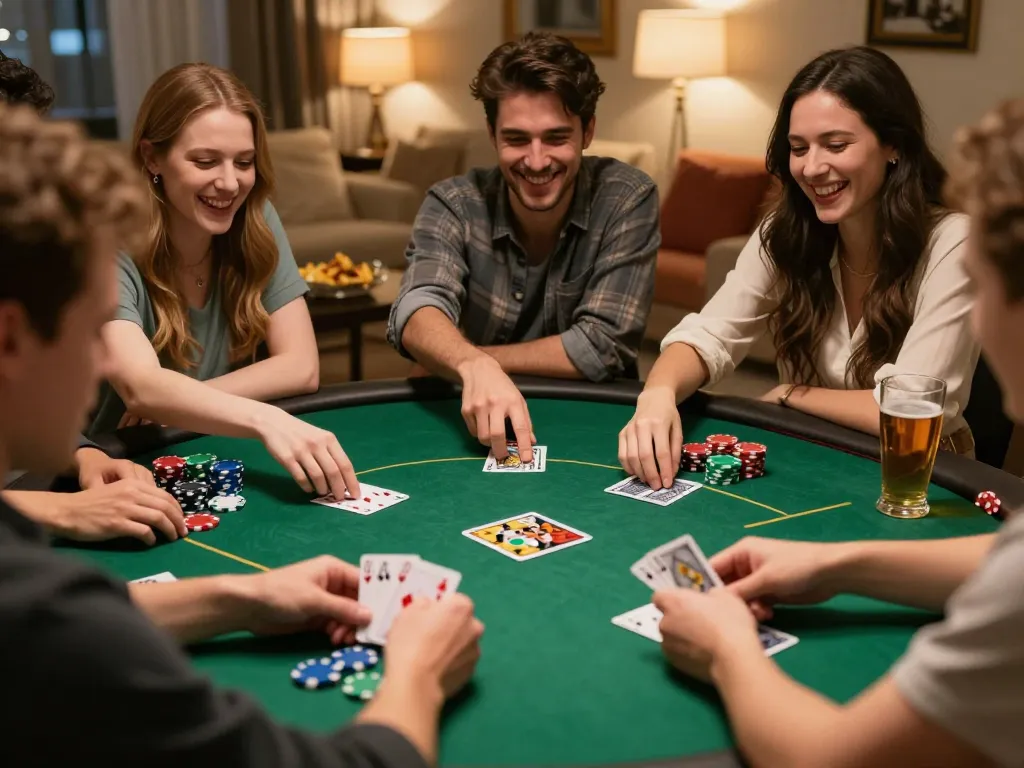 Players enjoying a friendly poker game at home while engaging with 78wingo.