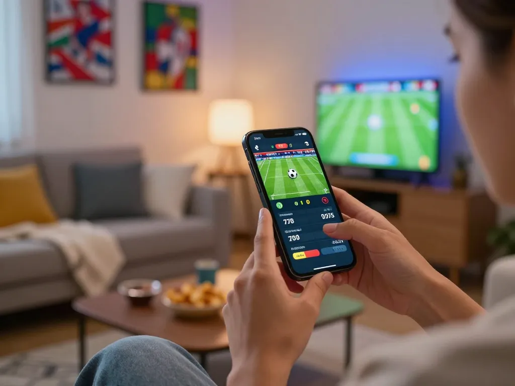 Betting on a live football match using smartphone at home with 789F.