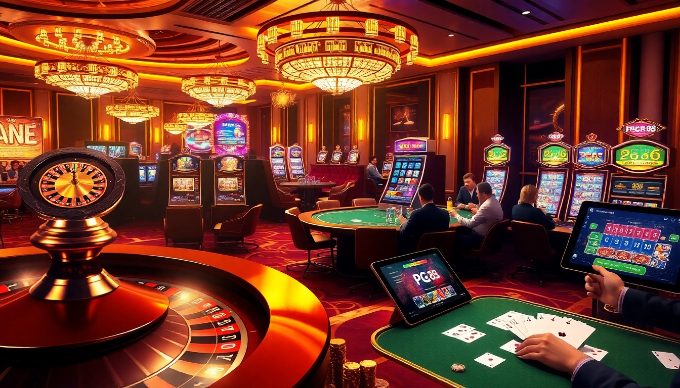Engage with the PG 88 online casino atmosphere featuring vibrant games and luxury elements.