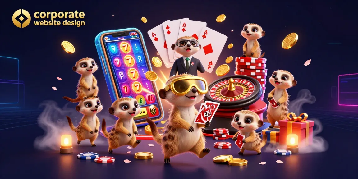 Engage with corporate website design as meerkats handle a dynamic casino operation, showcasing vibrant elements.