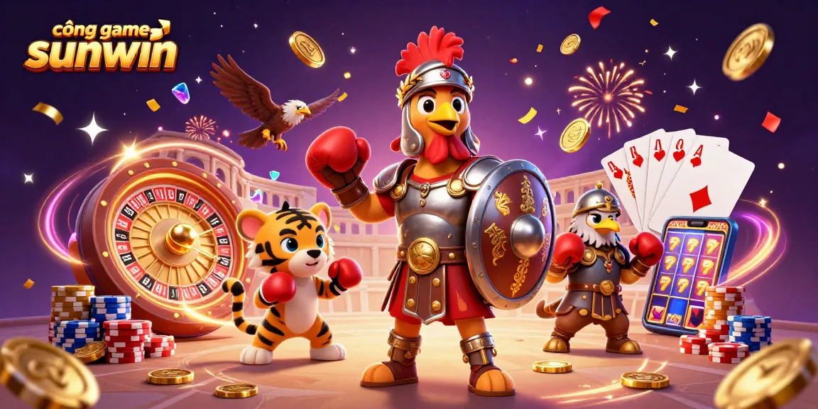 Experience thrilling action and vibrant casino elements with cổng game sunwin in this dynamic 3D illustration.