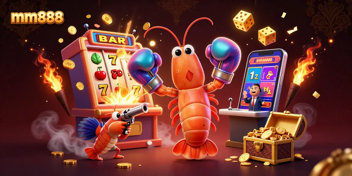 Experience thrilling jackpots with mm888 in this vibrant 3D casino illustration featuring dynamic game elements.