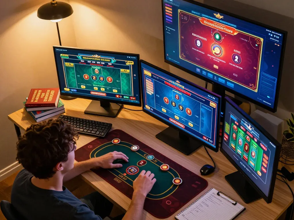 Engaging online casino gameplay at home, showcasing bong88 gaming interface for strategic betting.