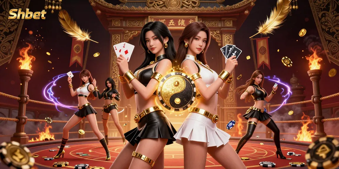 Engage with Shbet's thrilling atmosphere, where twin Asian women embody strength in a vibrant casino scene.