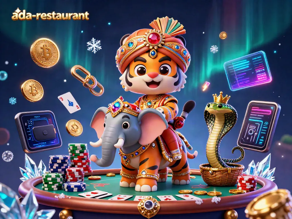 Experience the excitement at ada-restaurant with vibrant poker elements and regal characters.