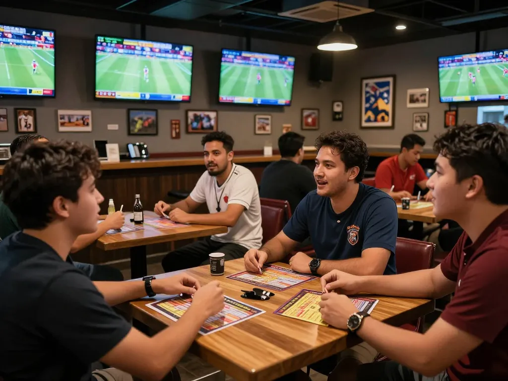 Kèo nhà cái displayed prominently on screens as enthusiastic bettors place wagers in a vibrant sports bar