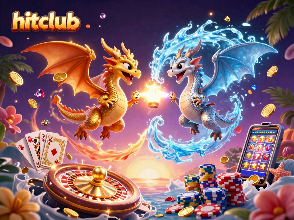 Experience the thrill of hitclub with 3D dragons and vibrant casino elements in an action-packed scene.