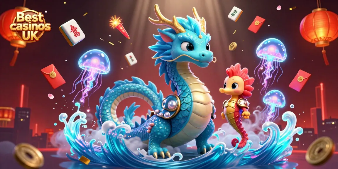 Experience the excitement at Best casinos UK with vibrant 3D illustration featuring a mystical dragon and knight.