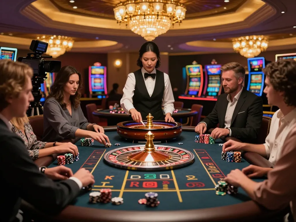 kong88 players engaging in thrilling roulette action at a luxurious casino table under warm, ambient lighting