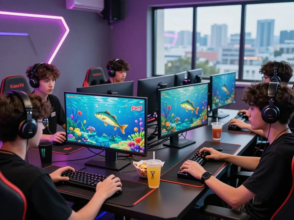Engaging gaming scene featuring gamers playing Fun79 in a vibrant online room.